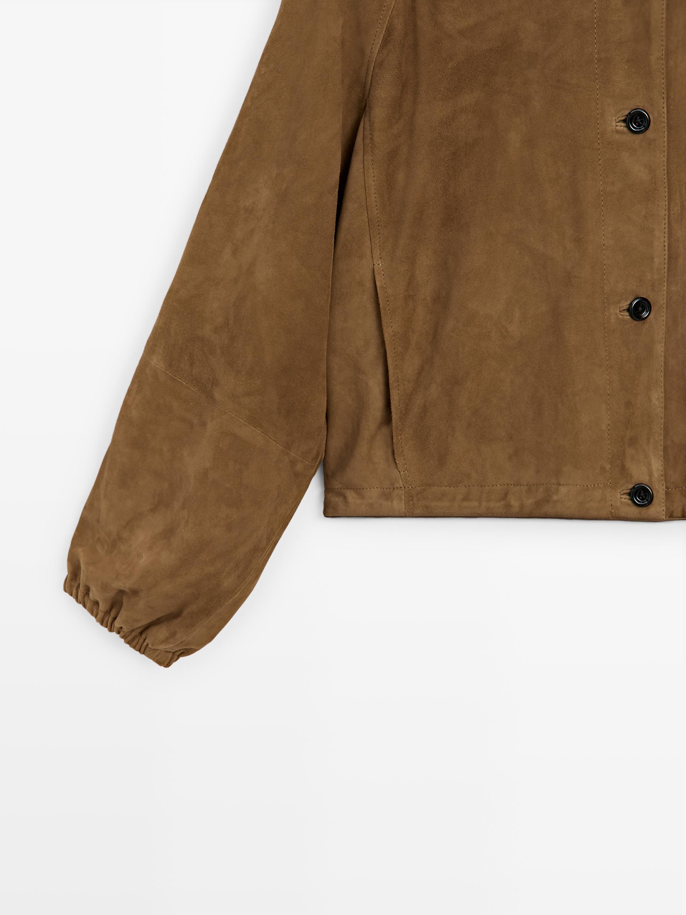 Veste bomber courte en cuir effet daim